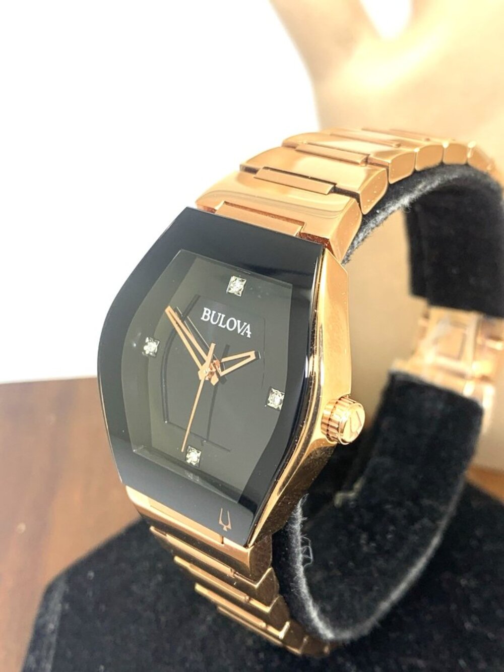 Bulova Women's Watch 97P158 Quartz Rose Gold Diamond Black Dial 30mm Steel